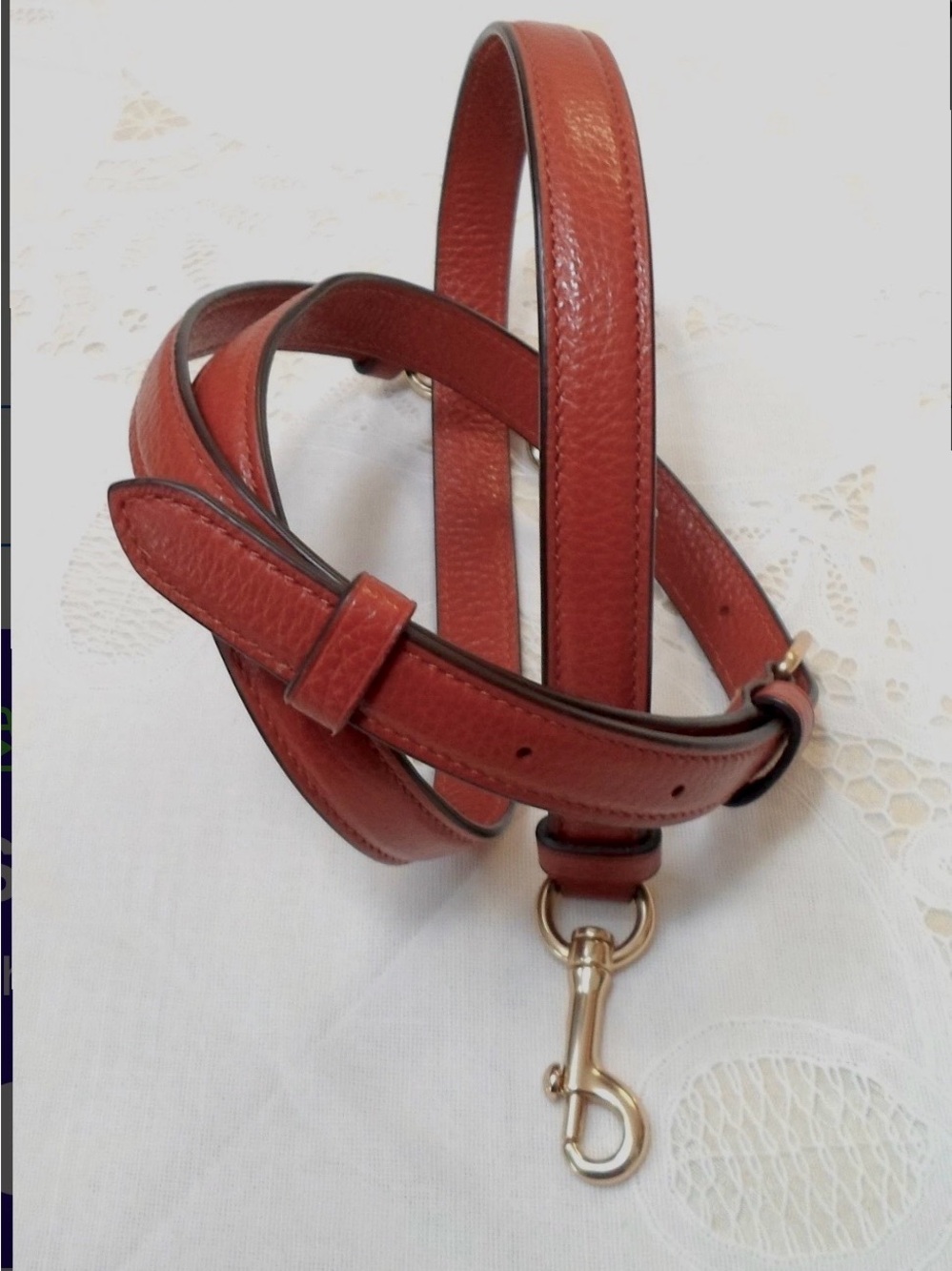 Coach Adjustable Leather Crossbody Strap in Rust Brown with Gold Hardware